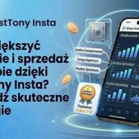Profesjonalna grafika okładkowa artykułu o zwiększaniu zaufania i sprzedaży w sklepie dzięki FastTony Insta. Nowoczesny dashboard marketingowy dla e-commerce.